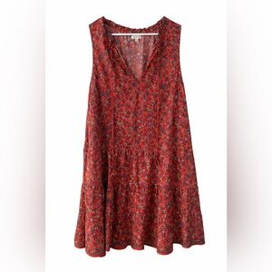 Max Studio Red Floral V-Neck Tiered Tunic